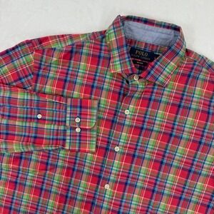 Polo Ralph Lauren Men's Red Green Blue Plaid Non‎ Iron Button Down Shirt Size L